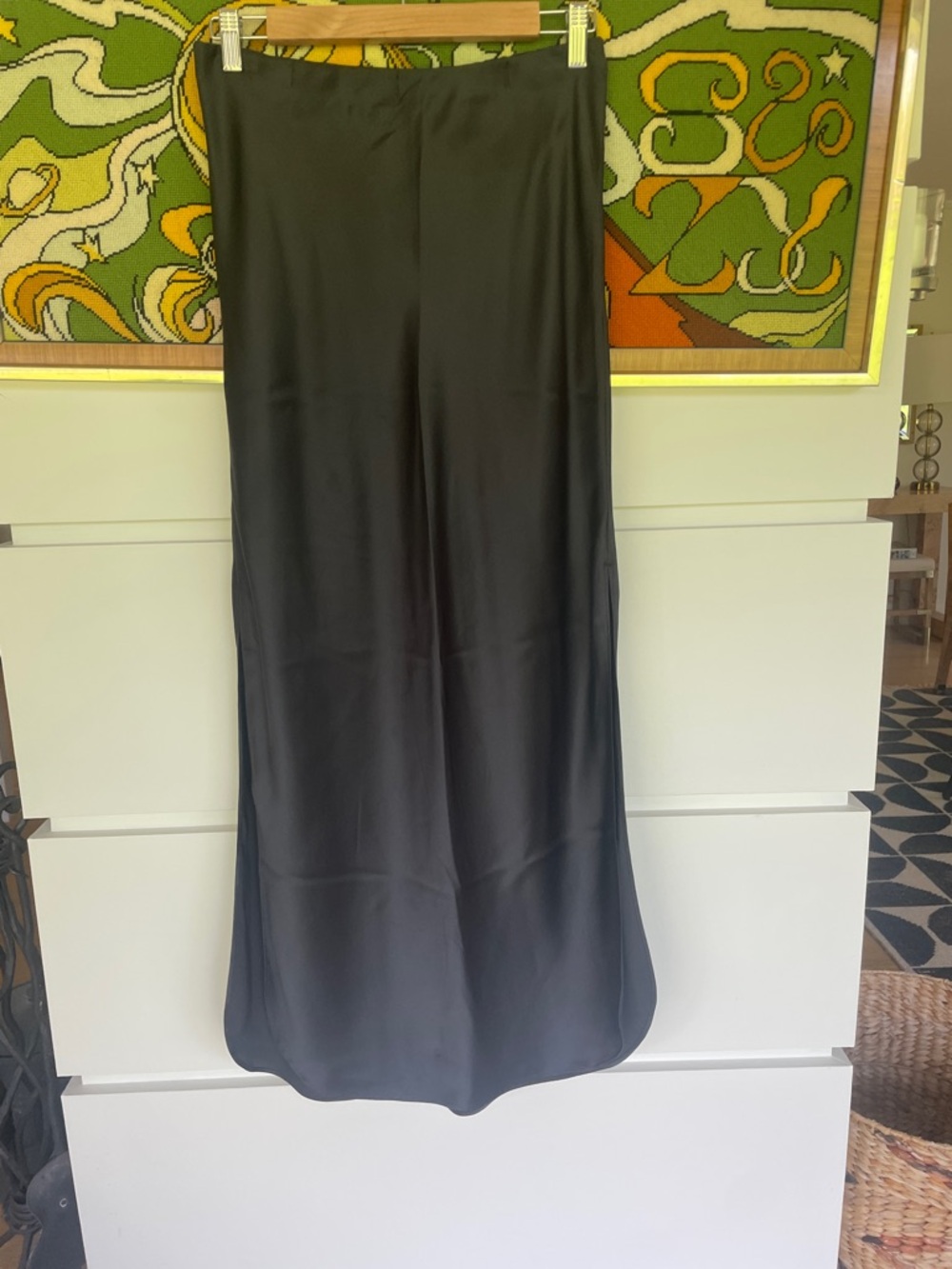Banana Republic Black Satin Maxi Skirt with Side Slits.